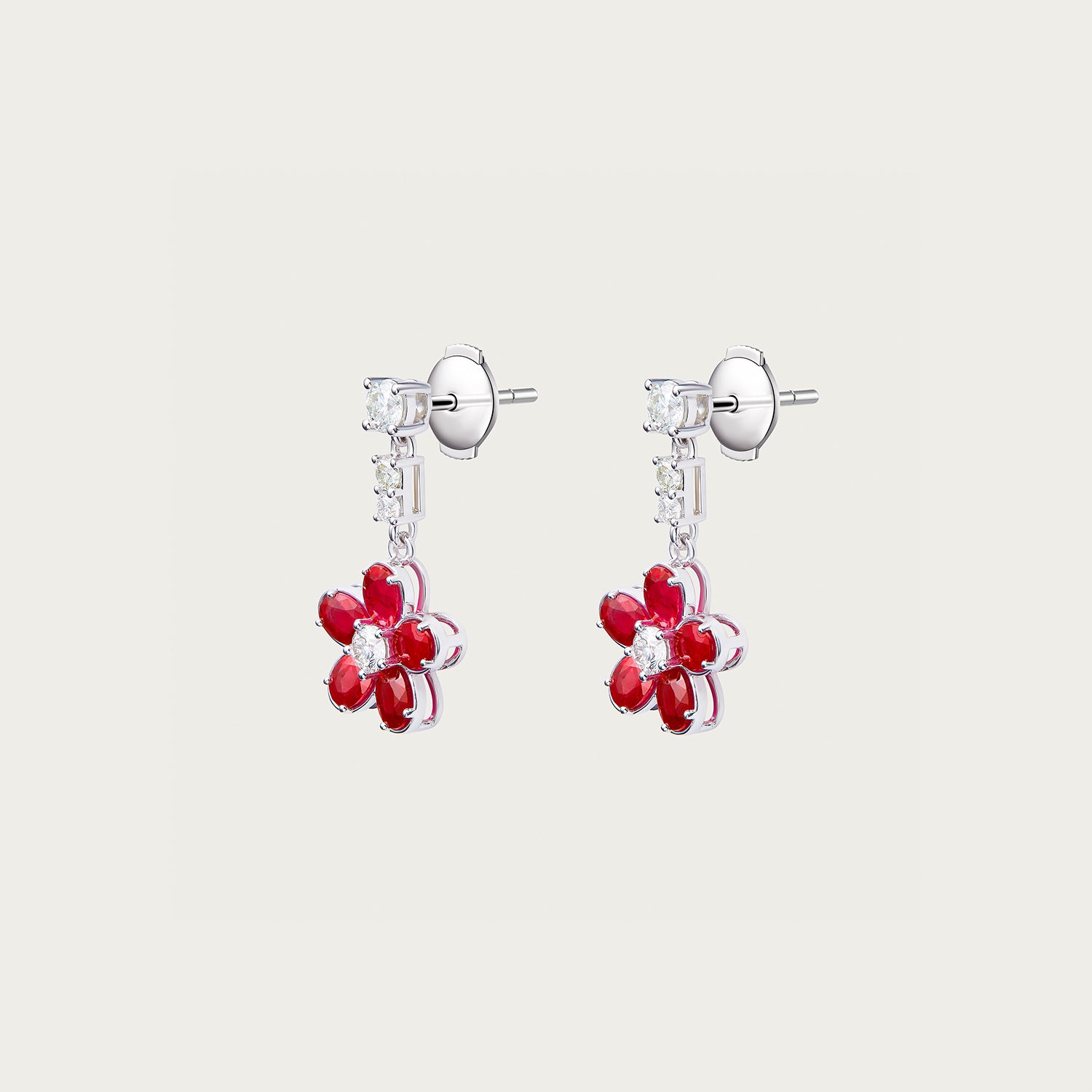 Ruby & Diamond Flower Earrings