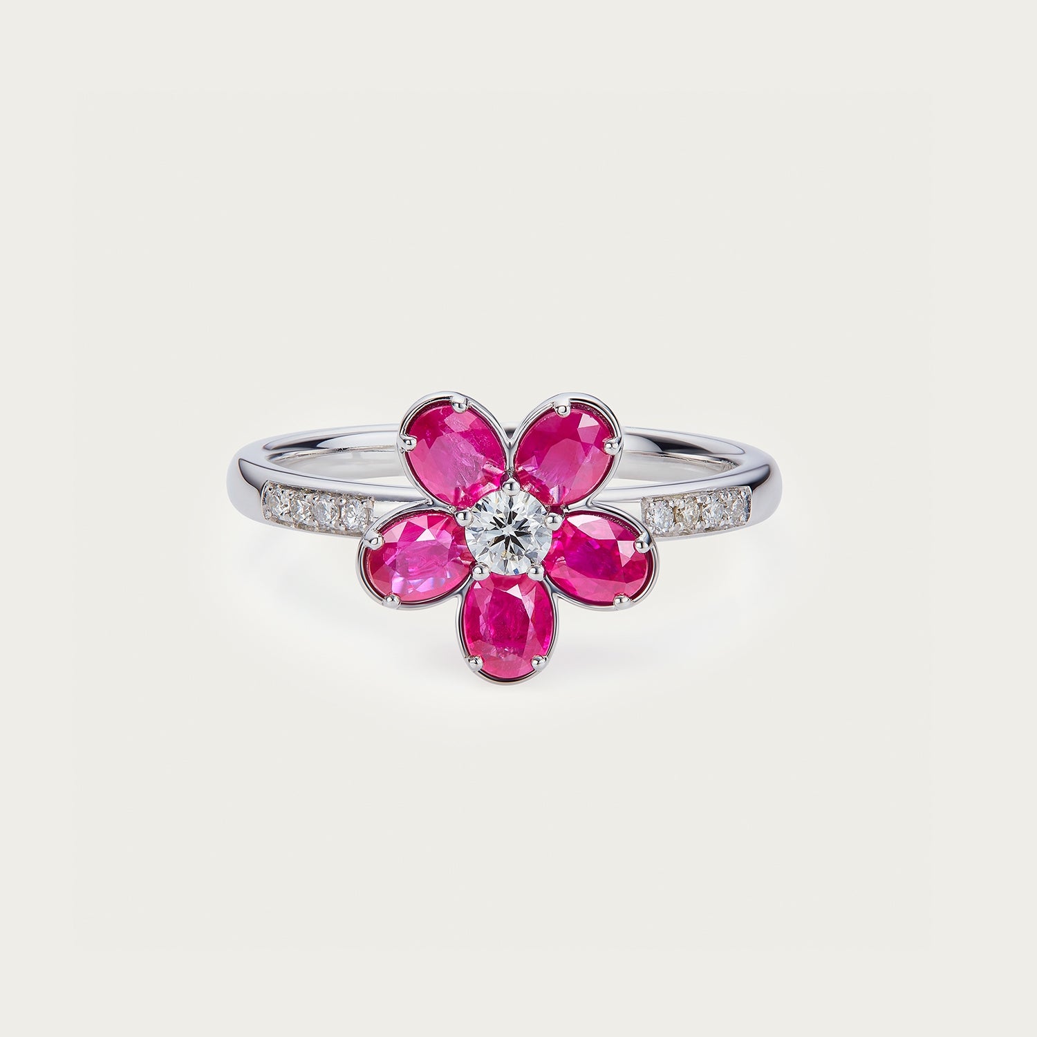 Ruby & Diamond Flower Ring