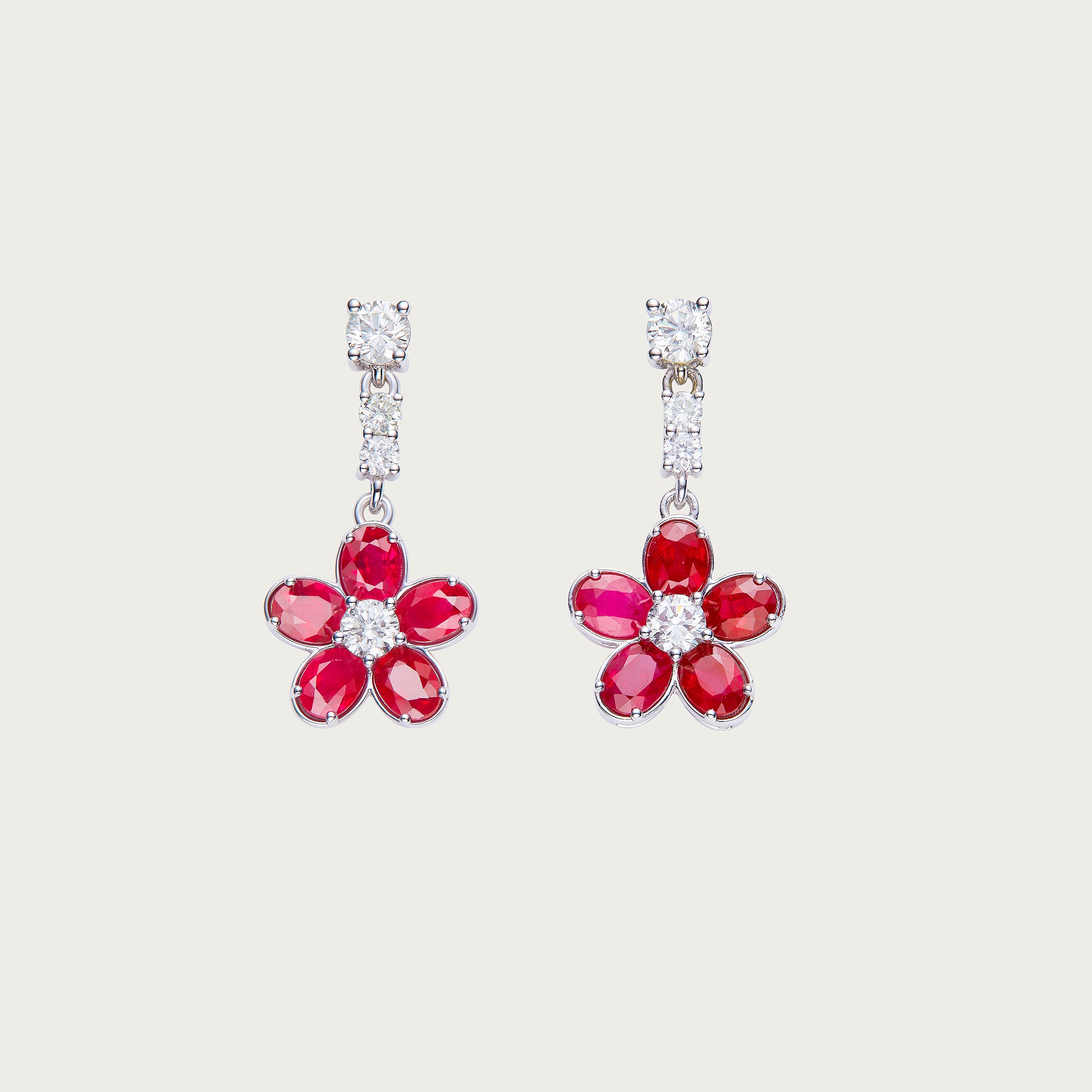Ruby & Diamond Flower Earrings